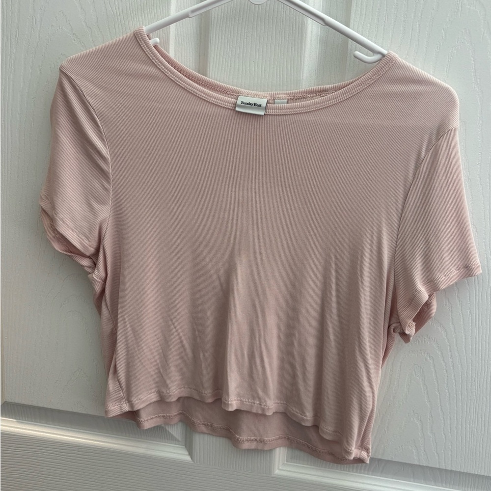 Sunday best ribbed pink crop top